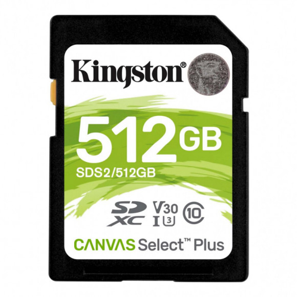 Card SDXC de 512 GB (clasa 10) UHS-I, U3, Kingston Canvas Select Plus SDS2/512 GB (R/W:100/85MB/s)