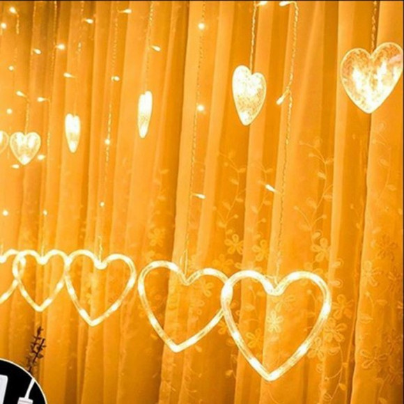 Световая инсталляция завеса с сердечками, CHRISTMAS, 138 лампочек LED, 3м, Теплый Белый, 1м, 220 B, Внутри, 8 световых режимов