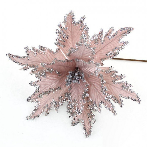 Ветка новогодняя, Рождественский цветок, Розовый, 31cм