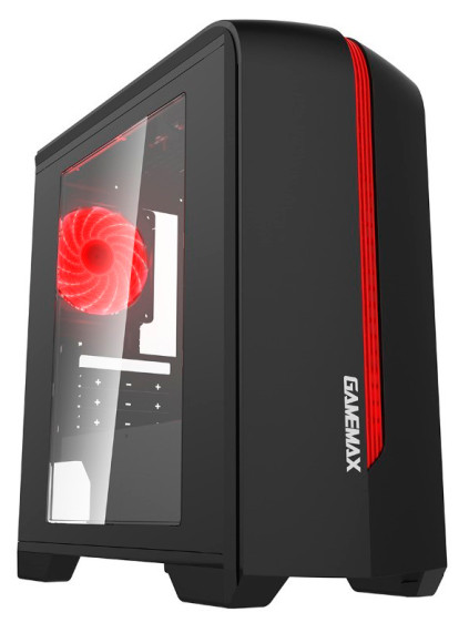 Carcasa computer Gamemax Centauri, Midi-Tower, Fără alimentare, Negru/Roșu