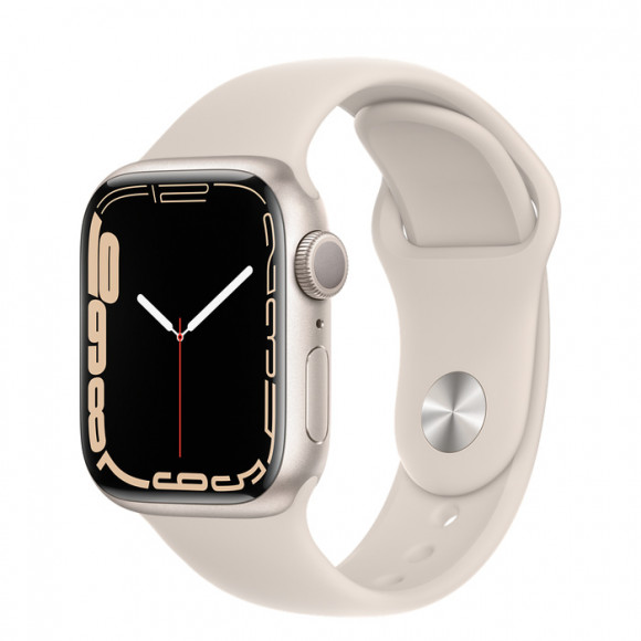 Ceas inteligent Apple Watch Series 7 GPS, 41 mm, carcasă din aluminiu Starlight cu bandă sport