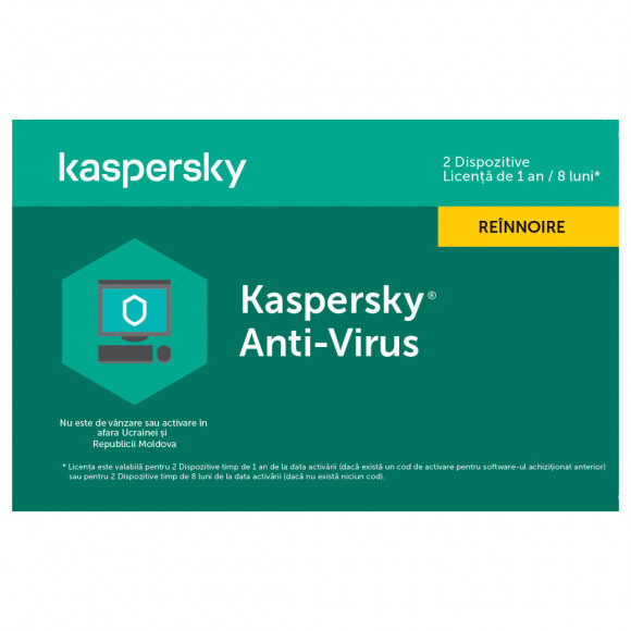 Kaspersky Anti-Virus Card 2 Dt Reînnoire pe 1 an