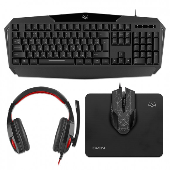 Tastatură, mouse, mouse pad și căști SVEN GS-4300, cu fir, negru