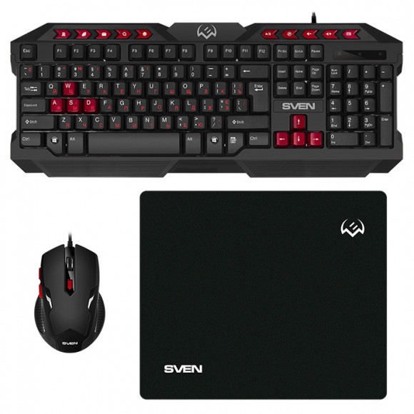 Tastatură, mouse și mouse pad SVEN GS-9200, cu fir, negru/roșu