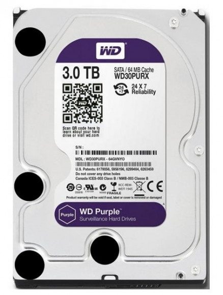 3.5 HDD 3.0TB-SATA- 64MB Western Digital Purple Surveillance (WD30PURZ)