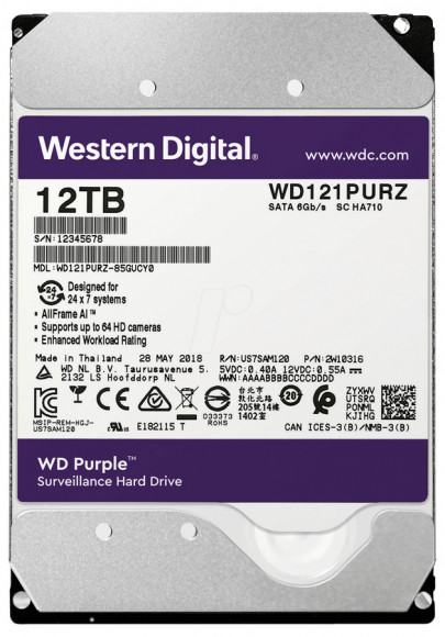 3.5 HDD 12.0TB-SATA-256MB Western Digital Purple Surveillance (WD121PURZ)