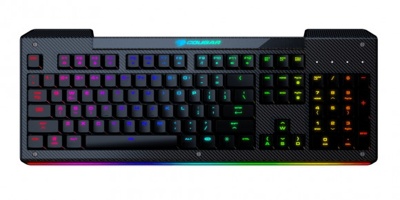 Tastatură pentru jocuri Cougar Aurora S, suprafață asemănătoare carbonului, iluminare de fundal multicoloră cu 8 efecte, aspect SUA, USB