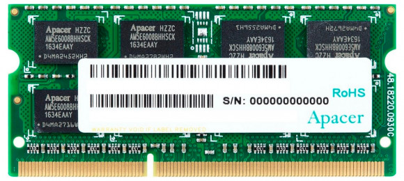 8 GB DDR3 1600 MHz SODI mm 204 pini Apacer PC12800, CL11, 1,35 V