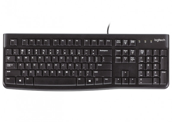 Tastatură Logitech K120 OEM, profil subțire, tastare silențioasă, rezistentă la scurgeri, neagră, USB
