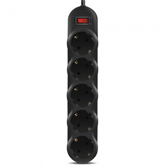 Surge Protector 5 Sockets, 5.0m, Sven SF-05L, BLACK flame-retardant material