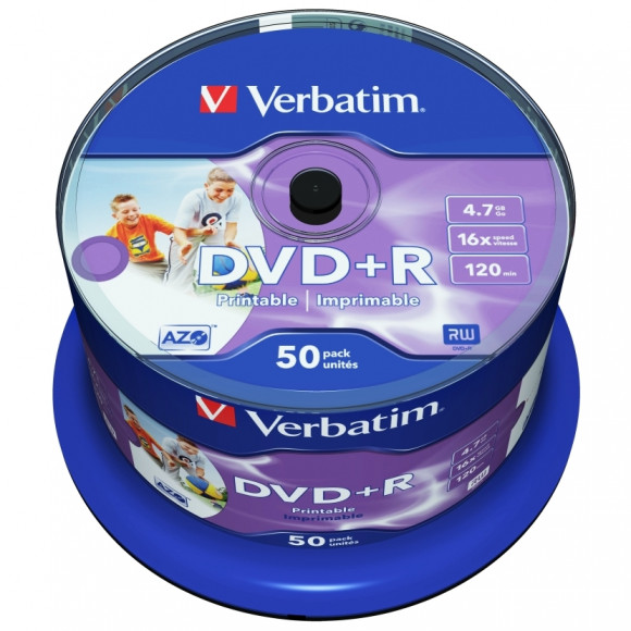 Printable 50 * Cake DVD+R Verbatim, 4,7 GB, 16x, complet fără id